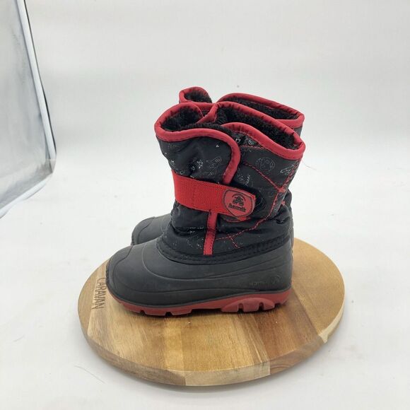 Kamik Snow bug Snow Boots Boys 9 Black Red Mid-Calf Pull On Space Rocket - Picture 4 of 8